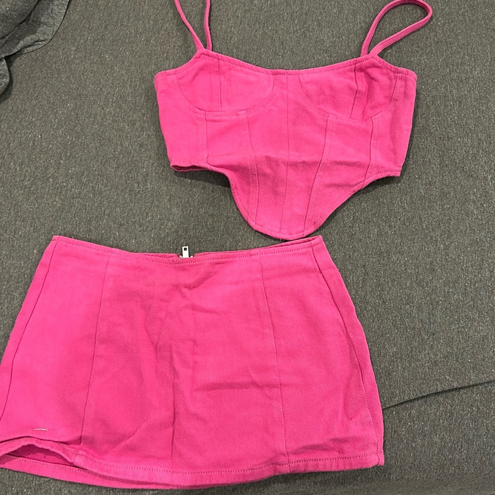 PrettyLittleThing - Pink Denim Material Set - Size US 2
